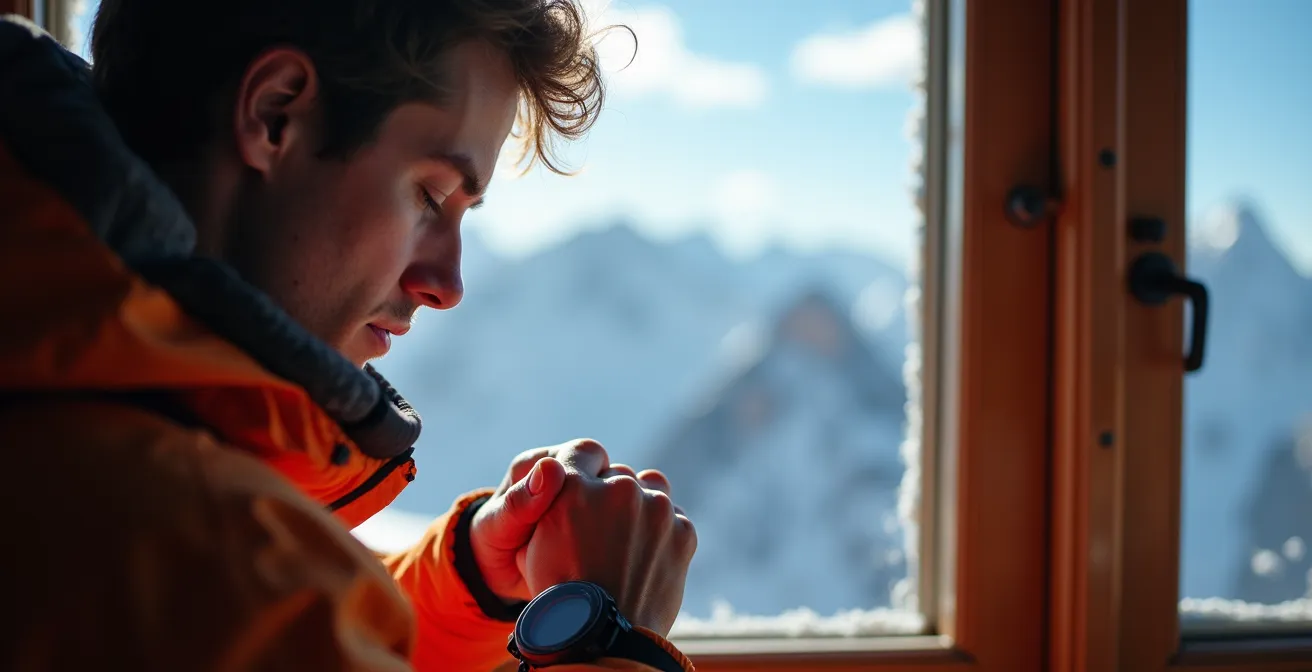 Bergsteiger bei Akklimatisationstour auf 3000m mit Höhenmessung