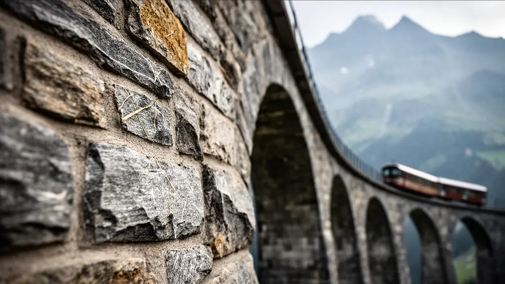 Historische Albulabahn durchquert dramatische Alpenlandschaft mit Viadukten