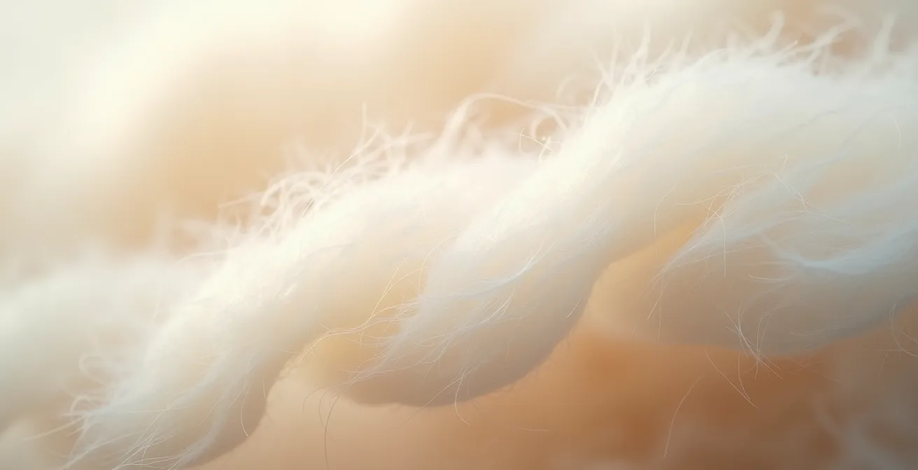 Makroaufnahme von Kaschmirfasern mit sichtbarer Schuppenstruktur