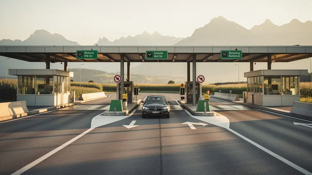 Person nutzt QuickZoll-App am Grenzübergang zur Schweiz