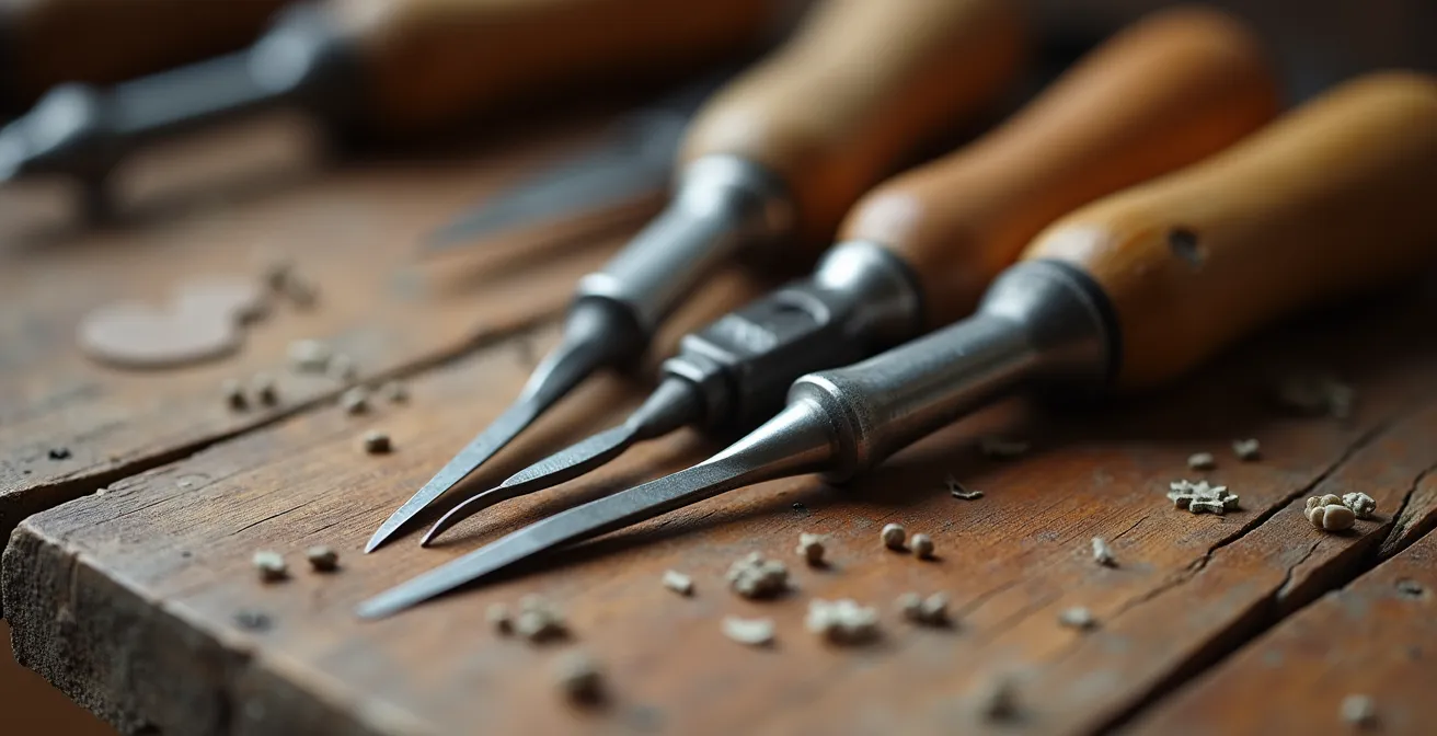 Detailaufnahme von Handwerkswerkzeugen für traditionelle Kunsthandwerke